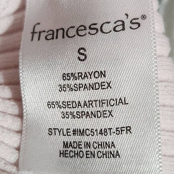 Francesca's Blue Rain white ribbed knit mock neck cropped length top small - Picture 6 of 7